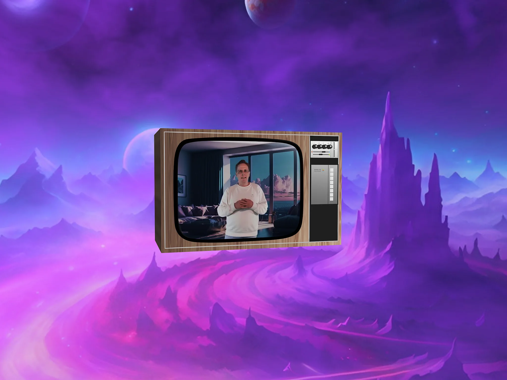 Interaktiivinen 3D televisio, jonka tausta ja video voidaan vaihtaa